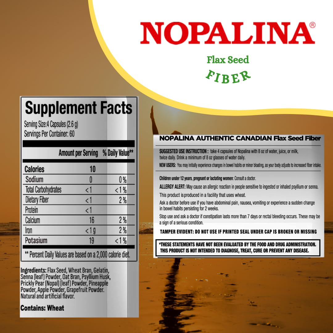 Product shot with bottle and packaging for Nopalina Flax Seed Plus Capsules