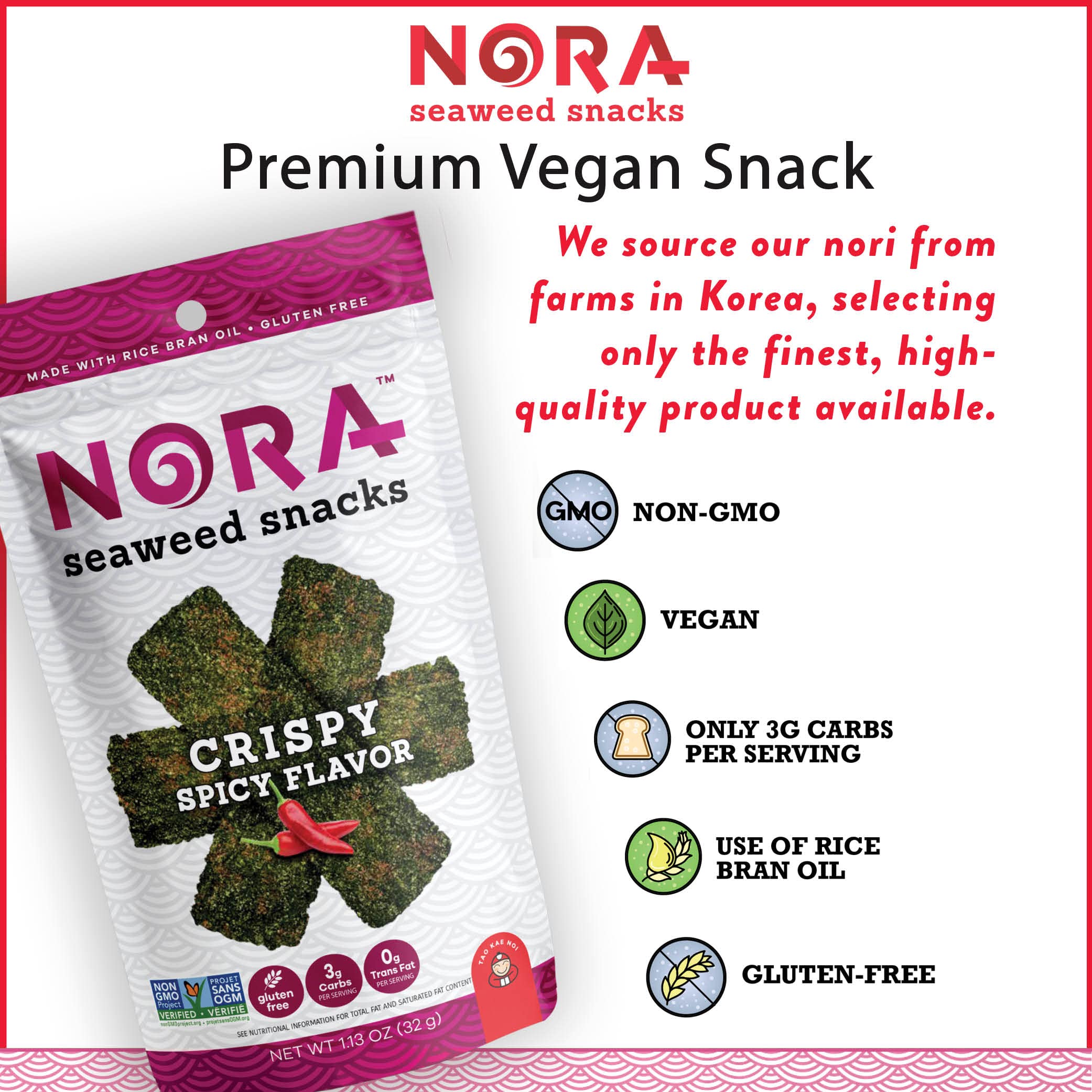 NORA vegan gluten-free seaweed snack hero shot attracting health-conscious snacking