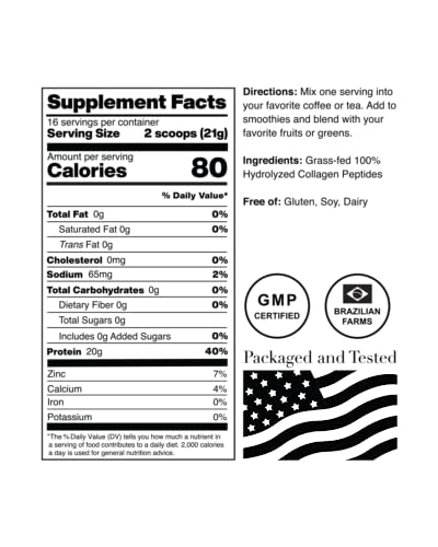 NorCal Organic collagen peptides label closeup highlights 20g protein per serving