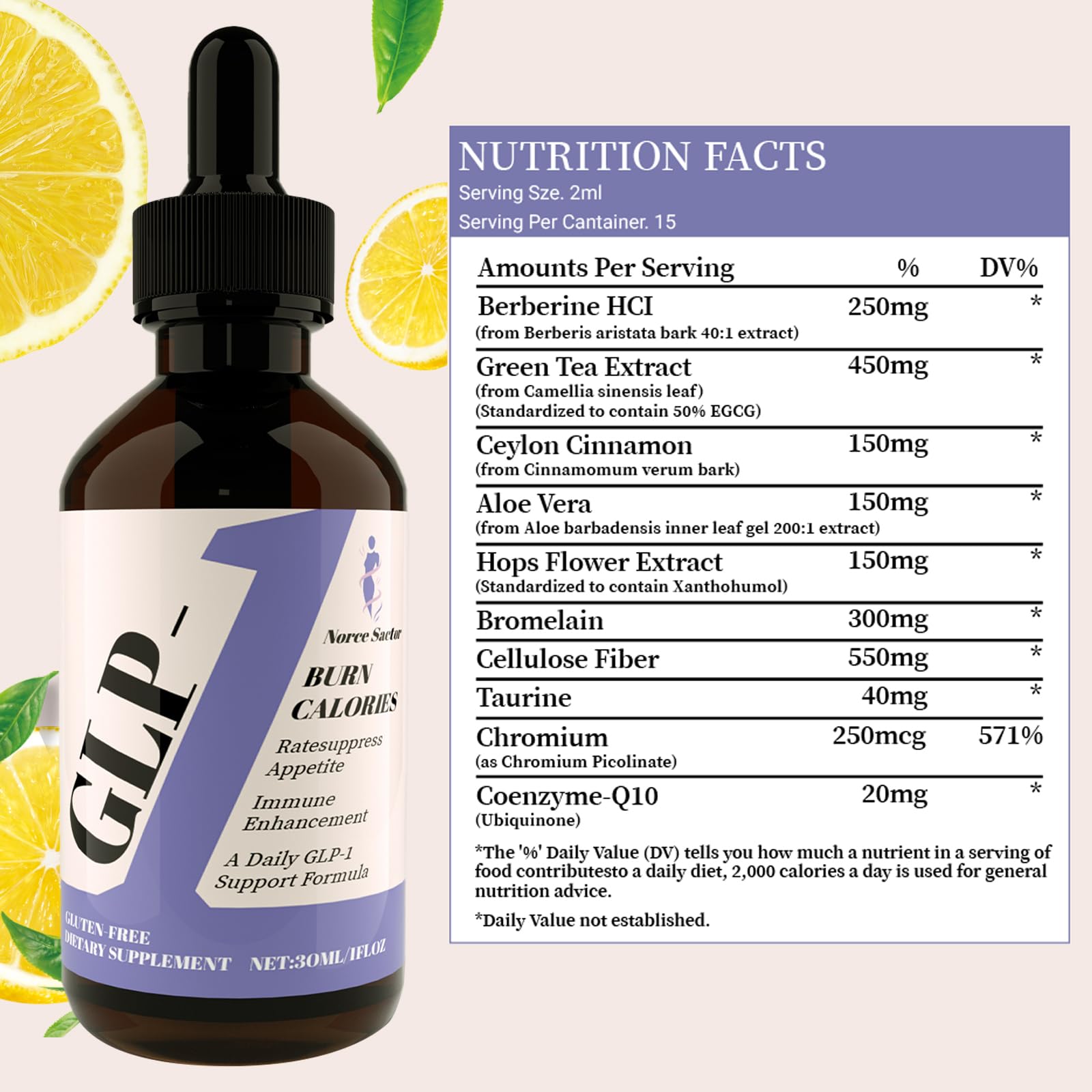 Close up of bottle label highlighting berberine and cinnamon ingredients