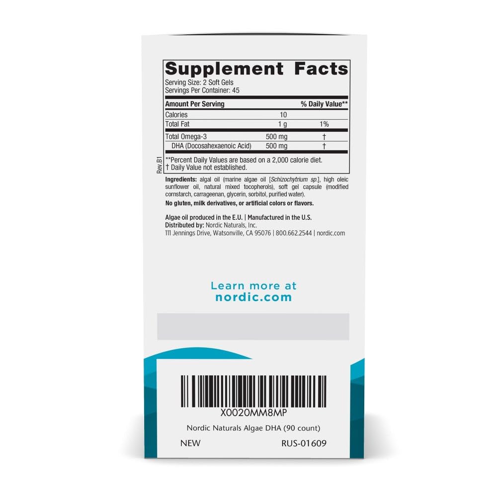 Certified Vegan AVA badge on Algae DHA label