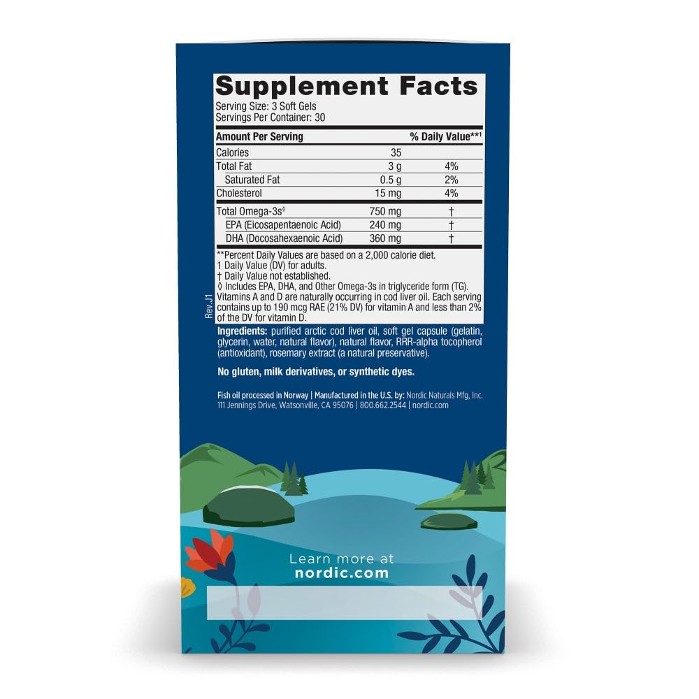 Front view of Nordic Naturals Arctic Cod Liver Oil Lemon bottle