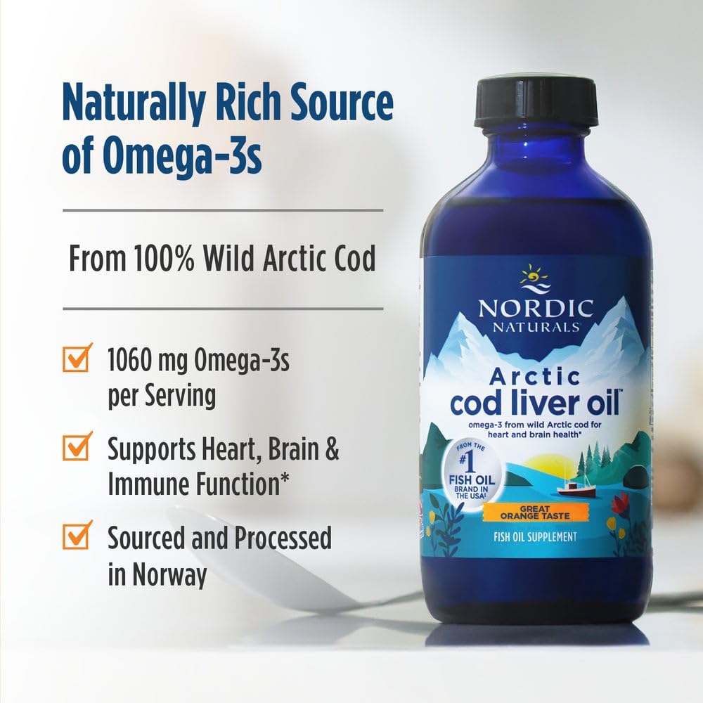Certifications and sustainability icons for Nordic Naturals Arctic Cod Liver Oil Orange