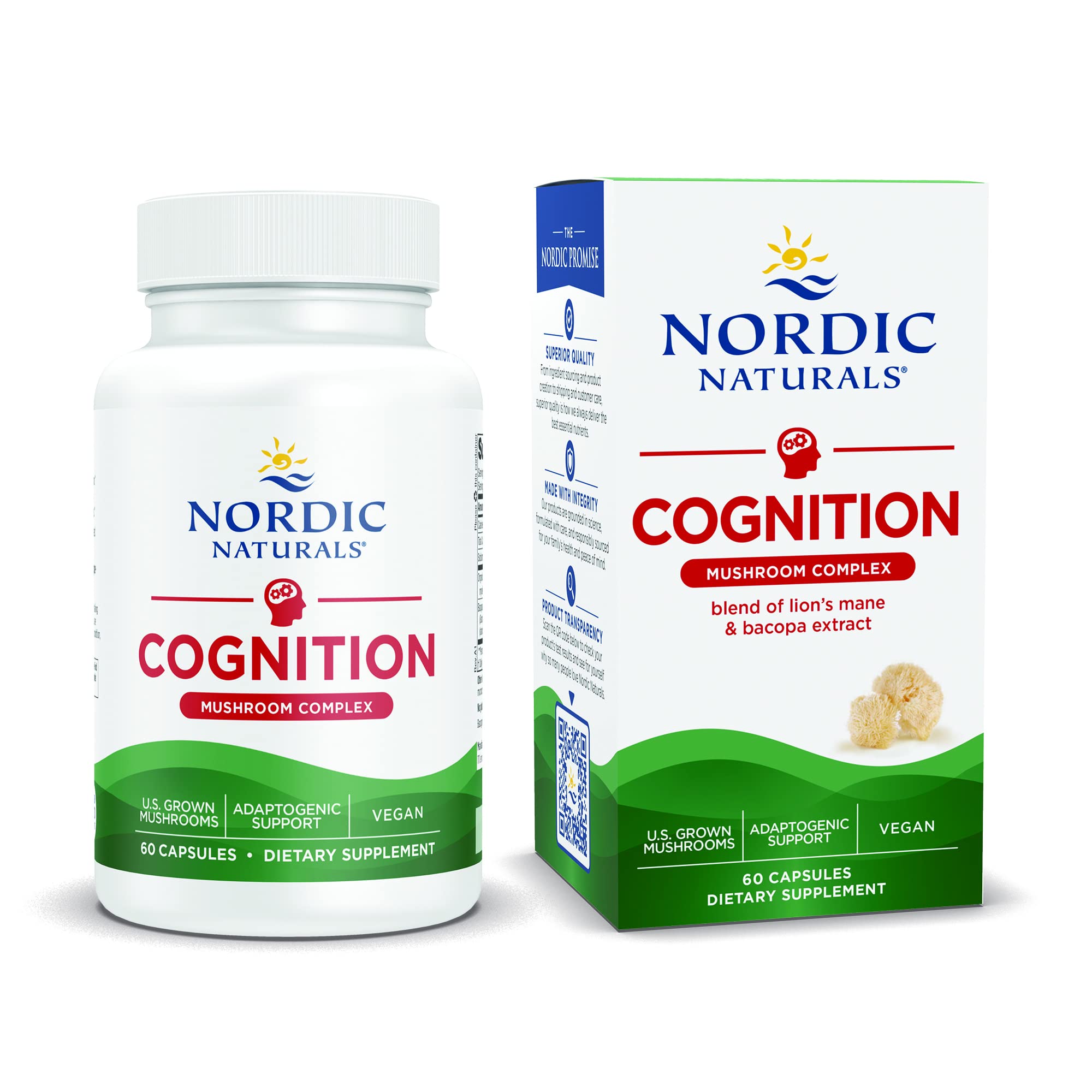 Bottle of Nordic Naturals Cognition Mushroom Complex with Lions Mane and Bacopa