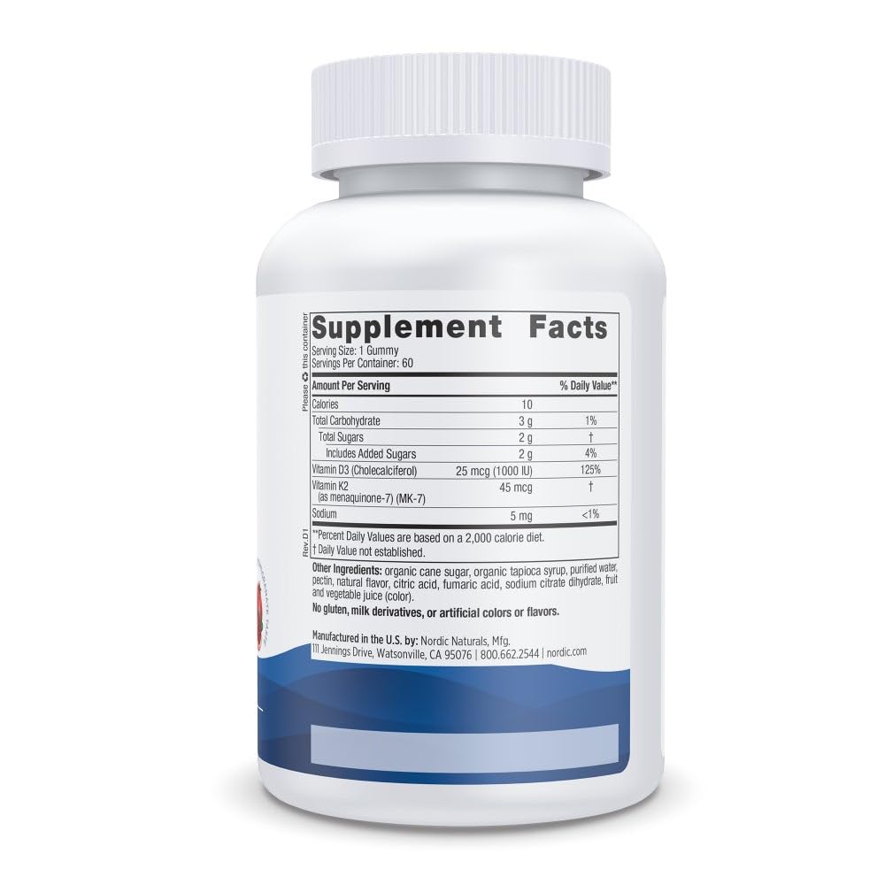 Ingredients listing for D3 and K2 gummies