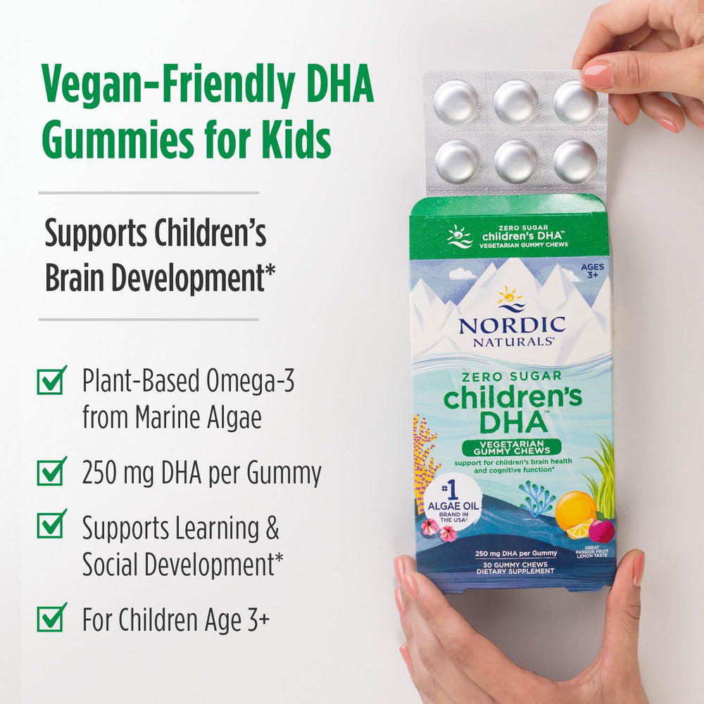 Serving graphic showing 250 mg DHA per gummy