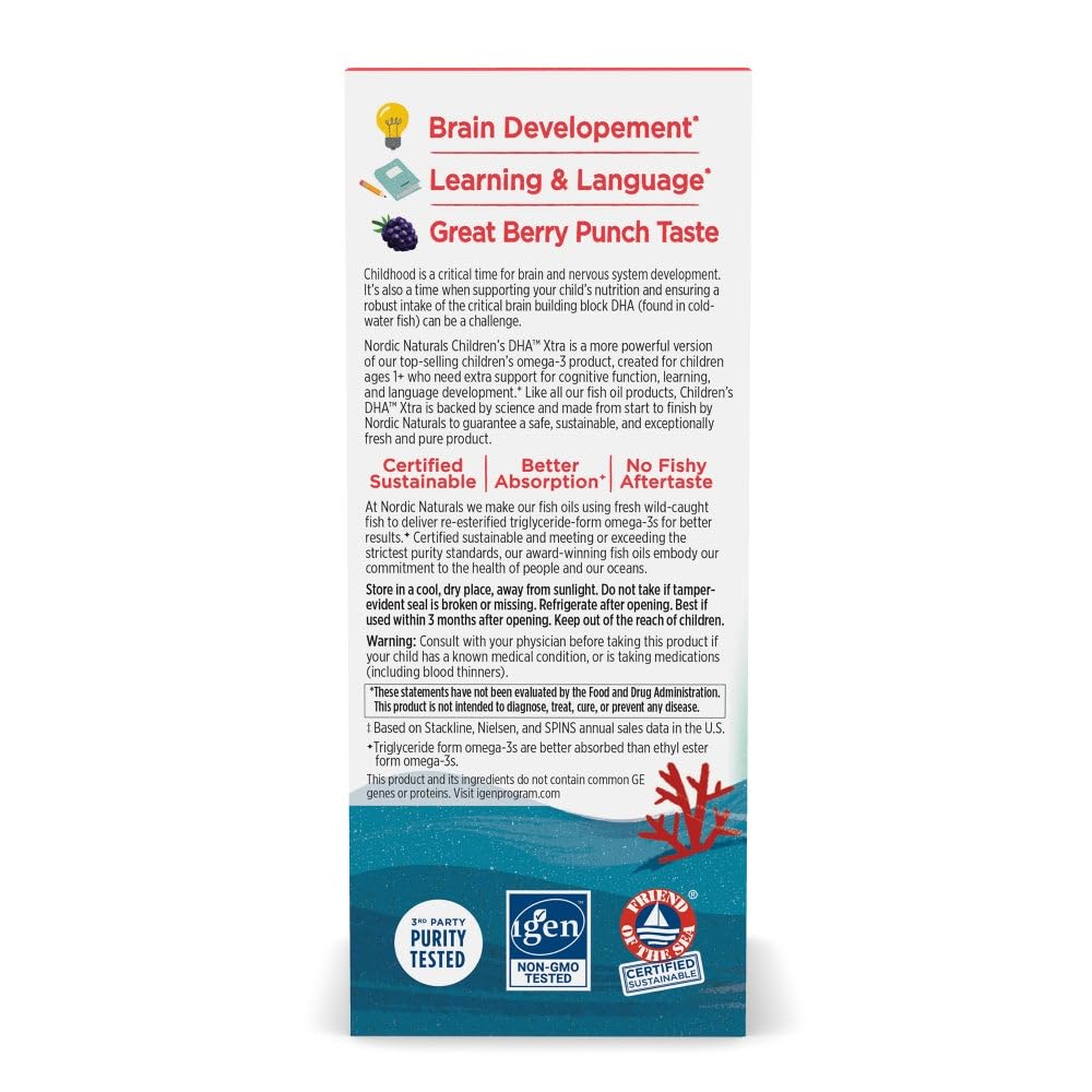 Nutritional facts panel of Children's DHA Xtra Berry Punch