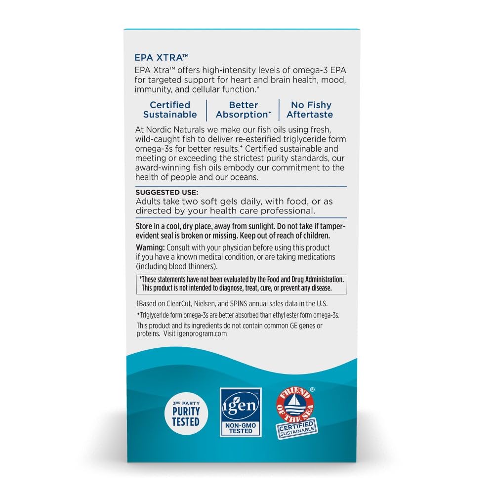 Nutrition facts panel for Nordic Naturals EPA Xtra Lemon