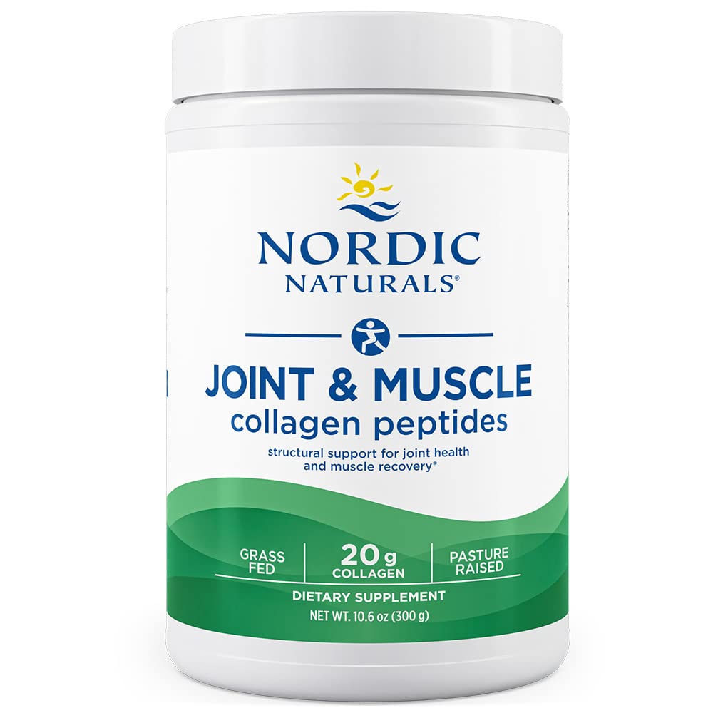 Nordic Naturals Joint & Muscle Collagen Peptides unflavored bottle and scoop