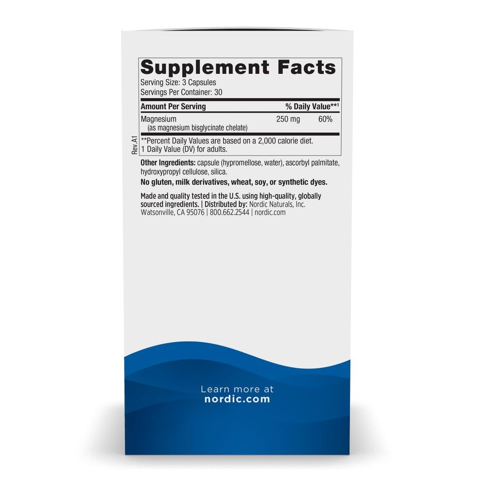 Nutrition panel showing 250 mg magnesium per serving