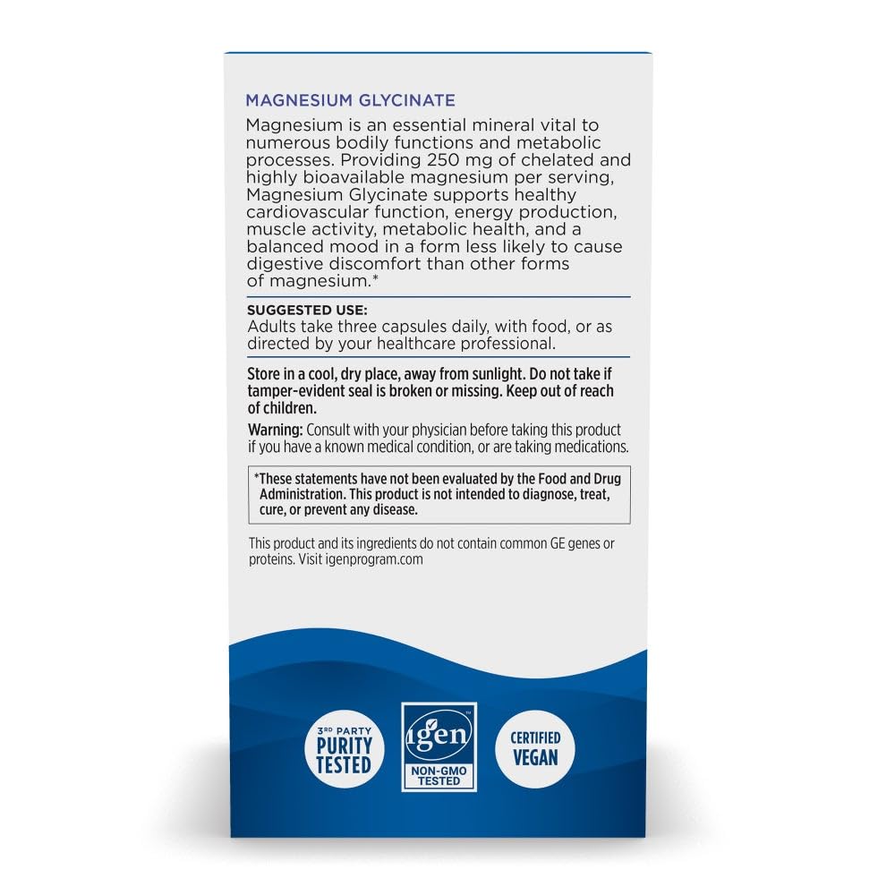 Unflavored magnesium glycinate capsules inside bottle