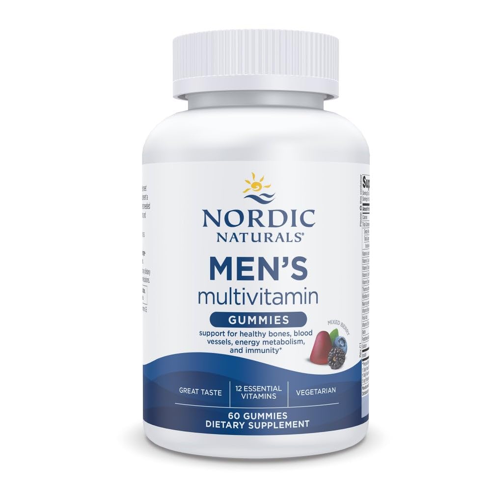 Front view of Nordic Naturals Men's Multivitamin Gummies Mixed Berry bottle with 60 gummies
