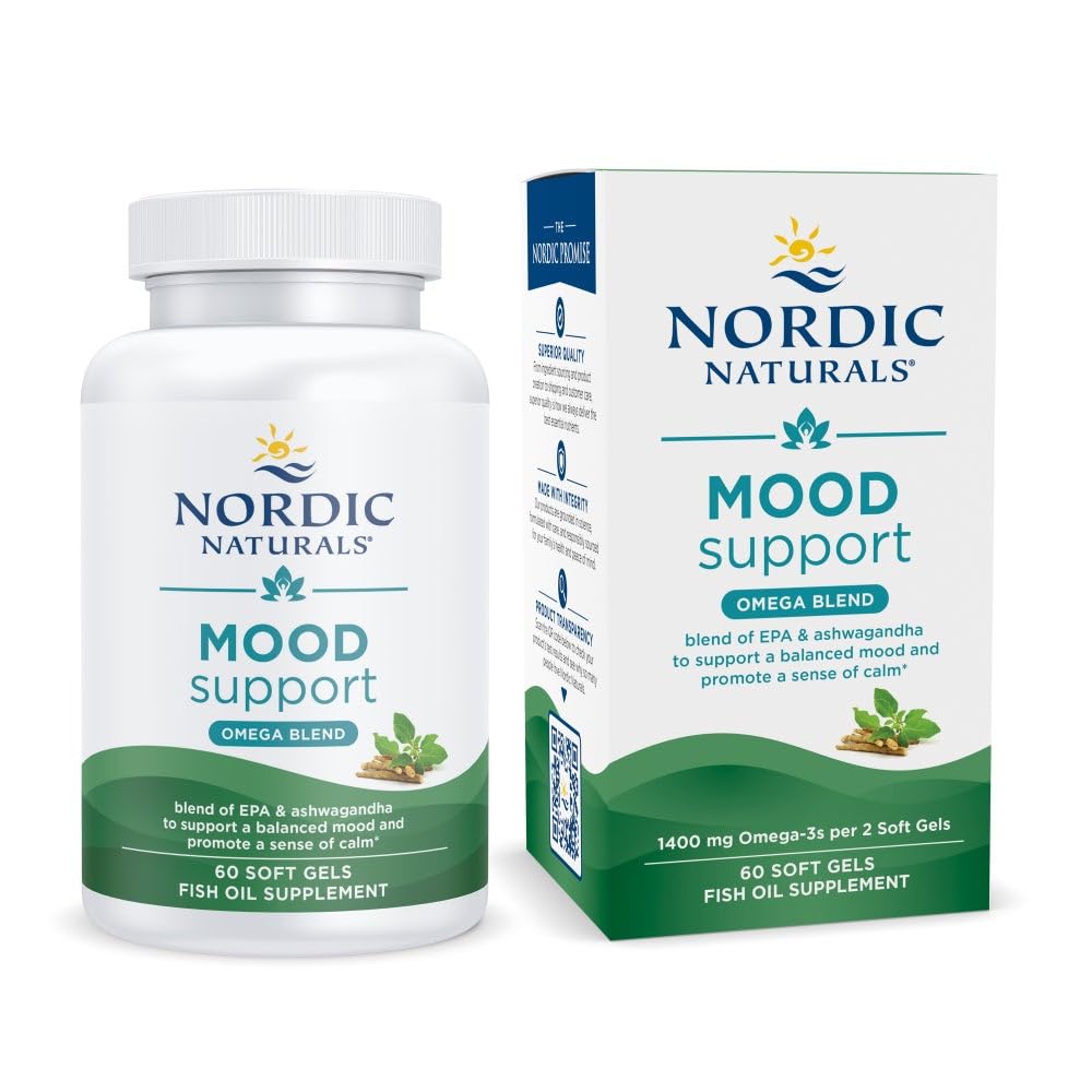 Nordic Naturals Mood Support Omega Blend unflavored bottle with 60 soft gels.