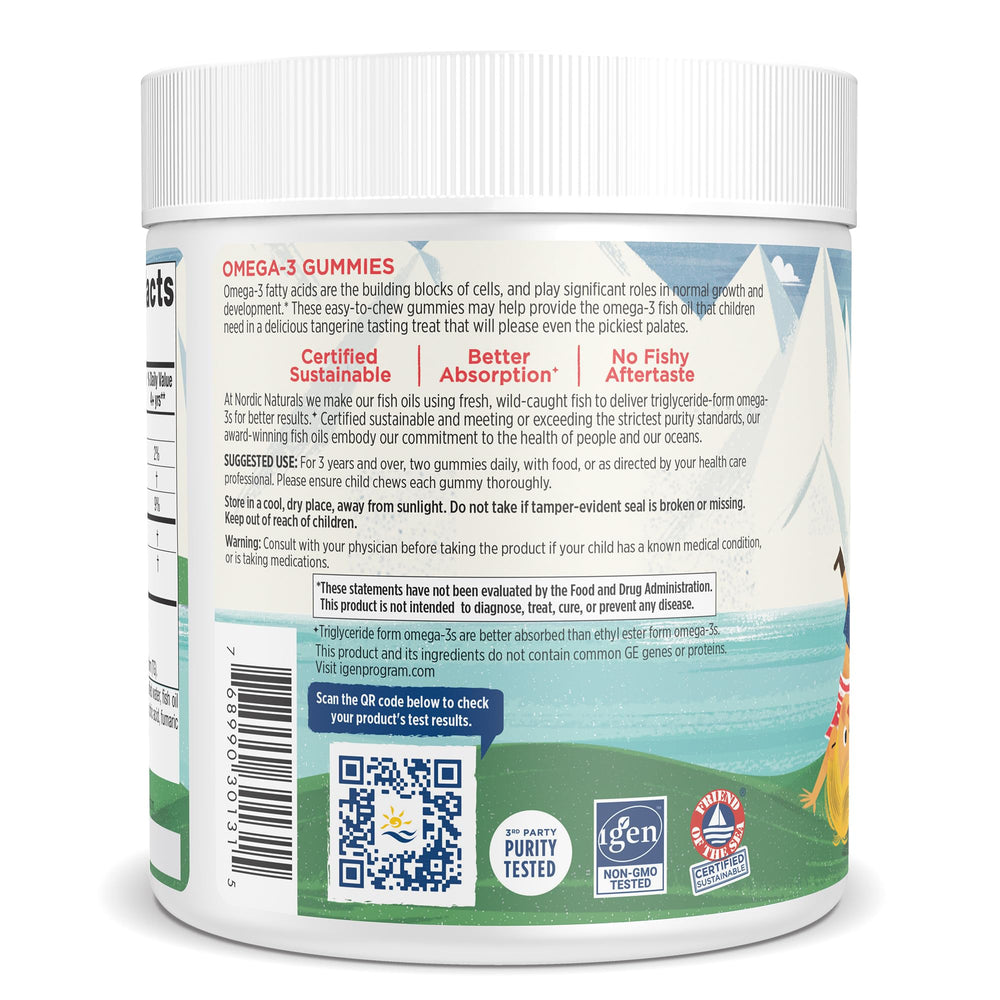 Nutrition facts and ingredients panel for Nordic Naturals Omega-3 Gummies Tangerine