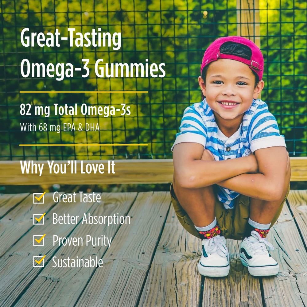 Serving size and counts information on Nordic Naturals Omega-3 Gummies Tangerine packaging