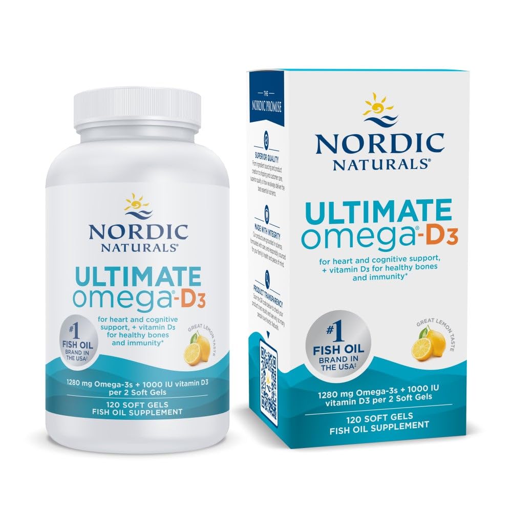 Nordic Naturals Ultimate Omega-D3 Lemon bottle with 120 soft gels