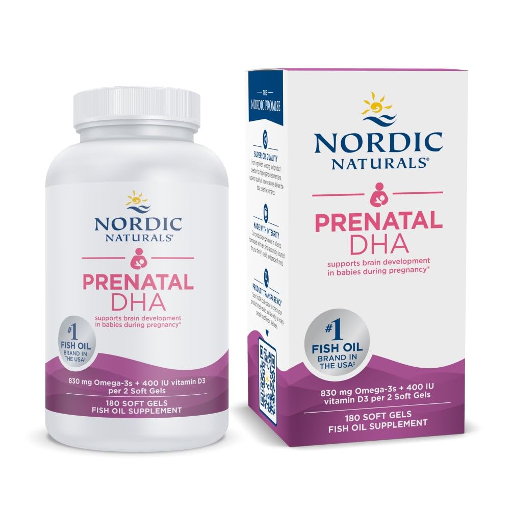 Bottle of Nordic Naturals Prenatal DHA Unflavored 180 Soft Gels