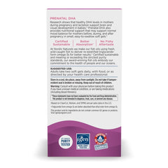 Nutrition facts label for Nordic Naturals Prenatal DHA Unflavored 180 Soft Gels