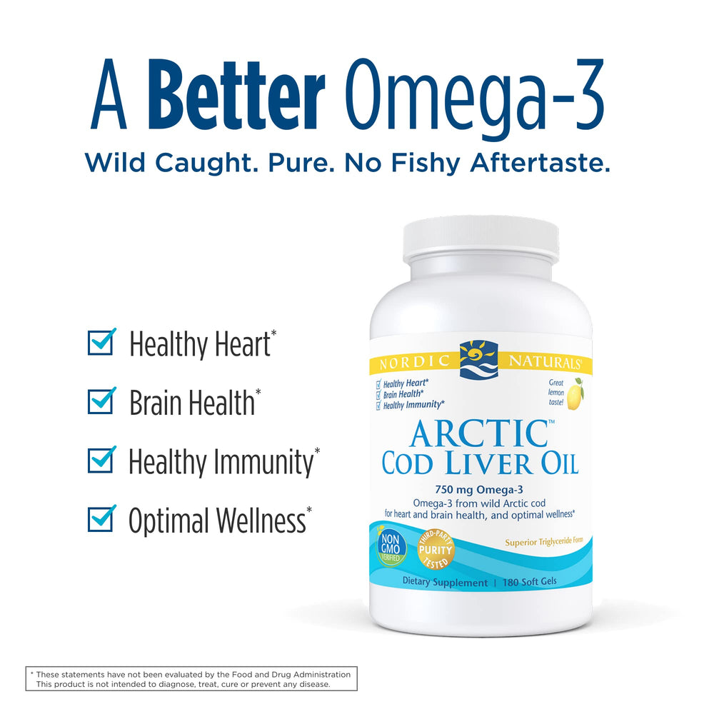 Nordic Naturals Pro Arctic Cod Liver Oil Lemon soft gels closeup emphasizes natural vitamins A and D