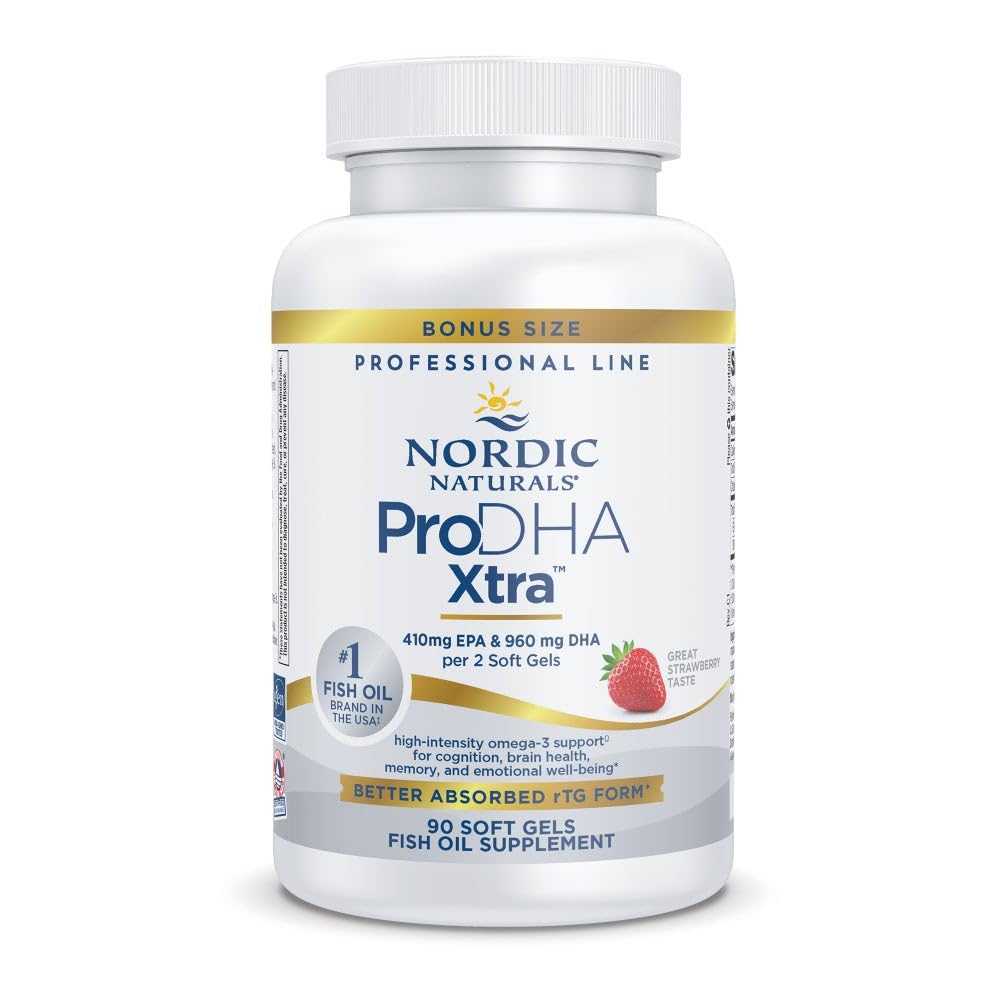 Front view of Nordic Naturals ProDHA Xtra Strawberry bottle