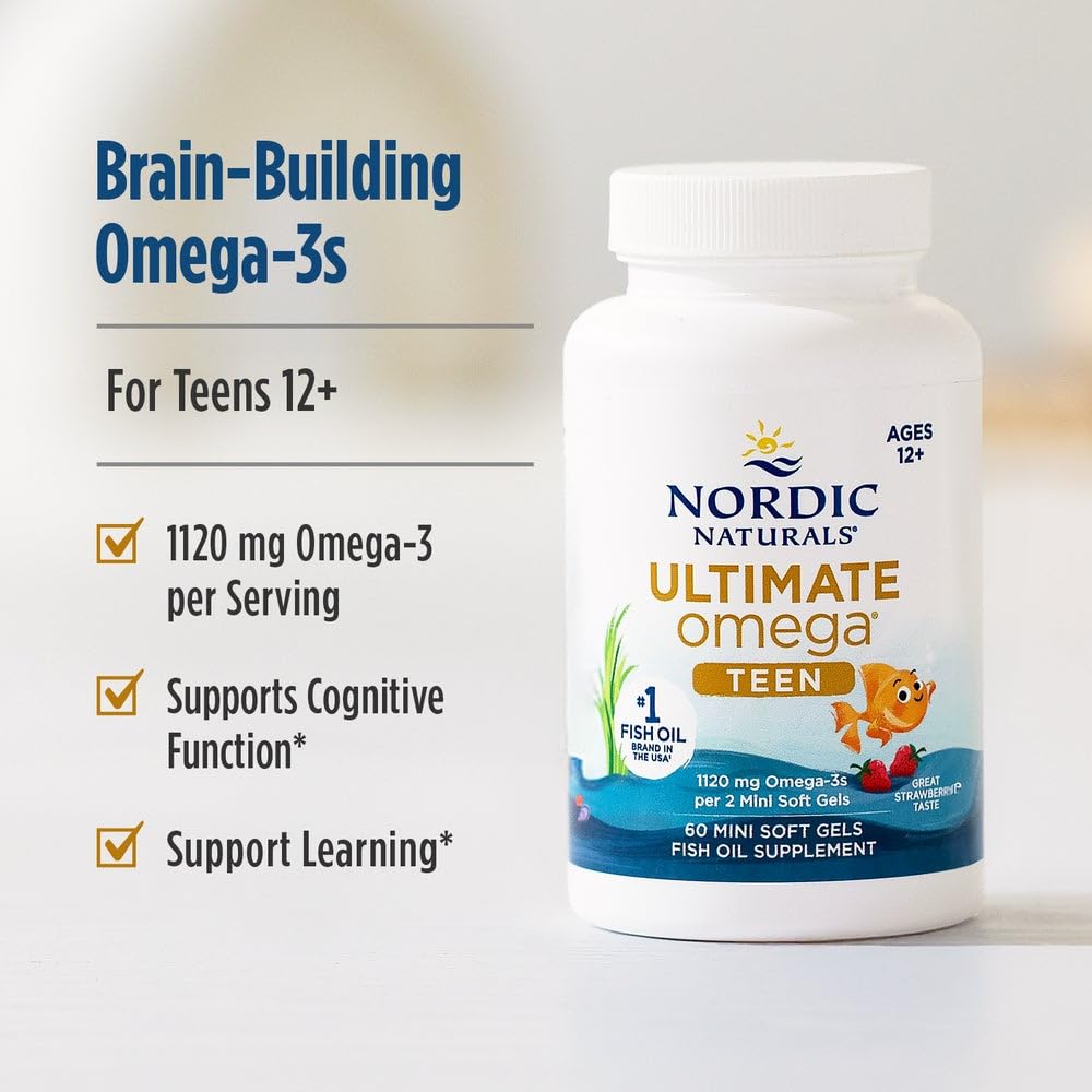 Label highlights ethical sourcing and purity for teen omega-3 nutrition.