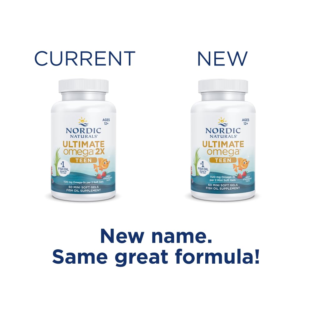 Nordic Naturals Ultimate Omega 2x Teen strawberry flavor label graphic on packaging.