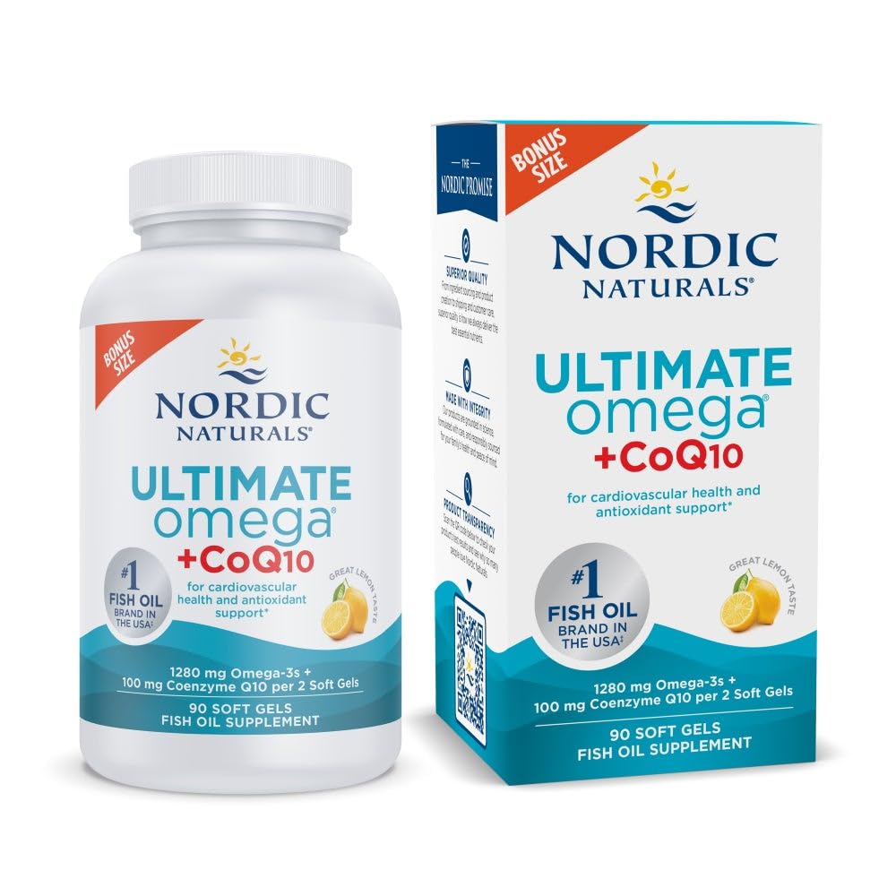 Nordic Naturals Ultimate Omega + CoQ10 Lemon 90 soft gels bottle front view