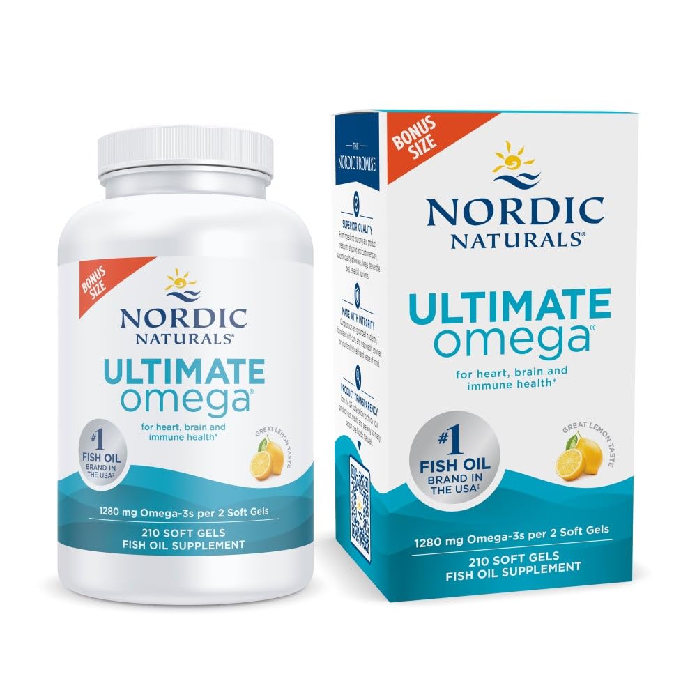 Nordic Naturals Ultimate Omega Lemon Flavor bottle and 210 soft gels