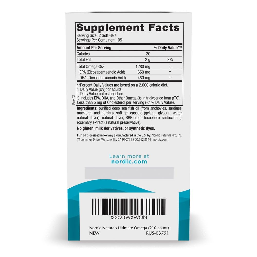 Nordic Naturals Ultimate Omega lemon softgels close-up showing easy-to-swallow form.