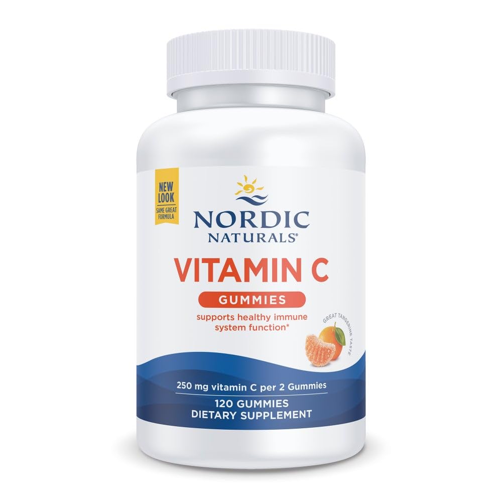 Giant bottle of Nordic Naturals Vitamin C Gummies Tart Tangerine and gummies