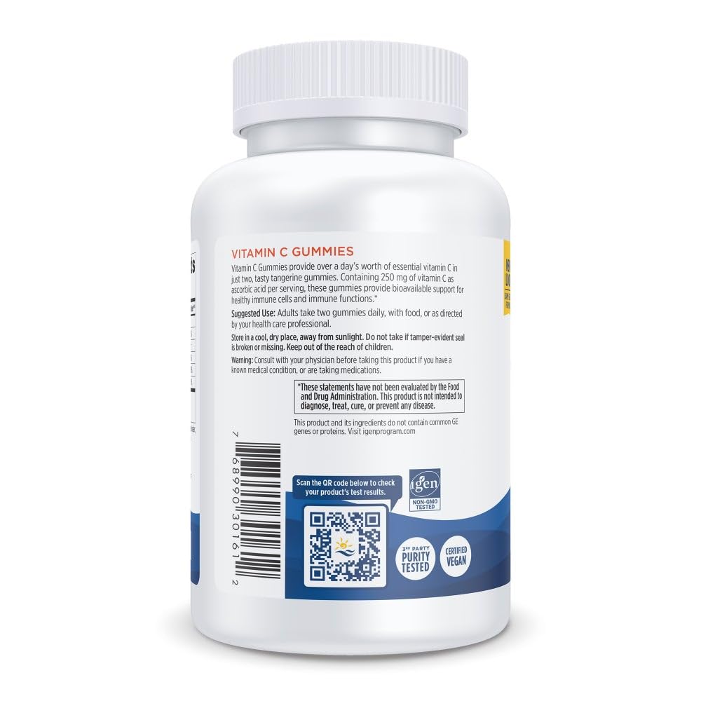 Product label showing 250 mg Vitamin C per serving