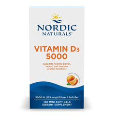 Nordic Naturals Vitamin D3 5000 Orange Mini Soft Gels bottle close-up