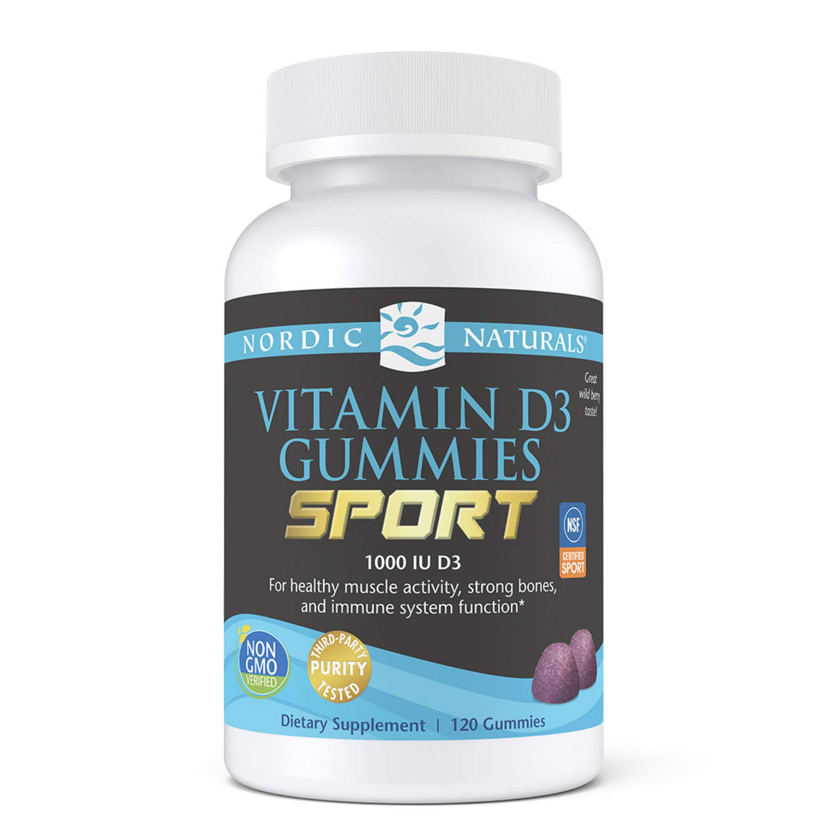 Nordic Naturals Vitamin D3 Gummies Sport Wild Berry bottle front
