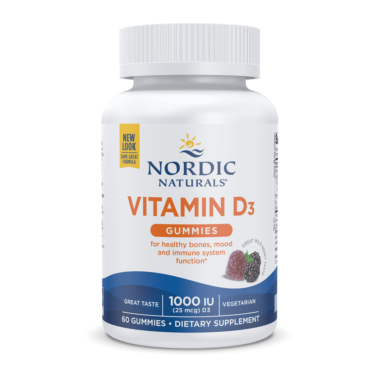 Bottle of Nordic Naturals Vitamin D3 Gummies Wild Berry, 60-count