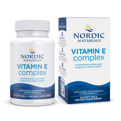 Bottle of Nordic Naturals Vitamin E Complex Unflavored with 30 soft gels