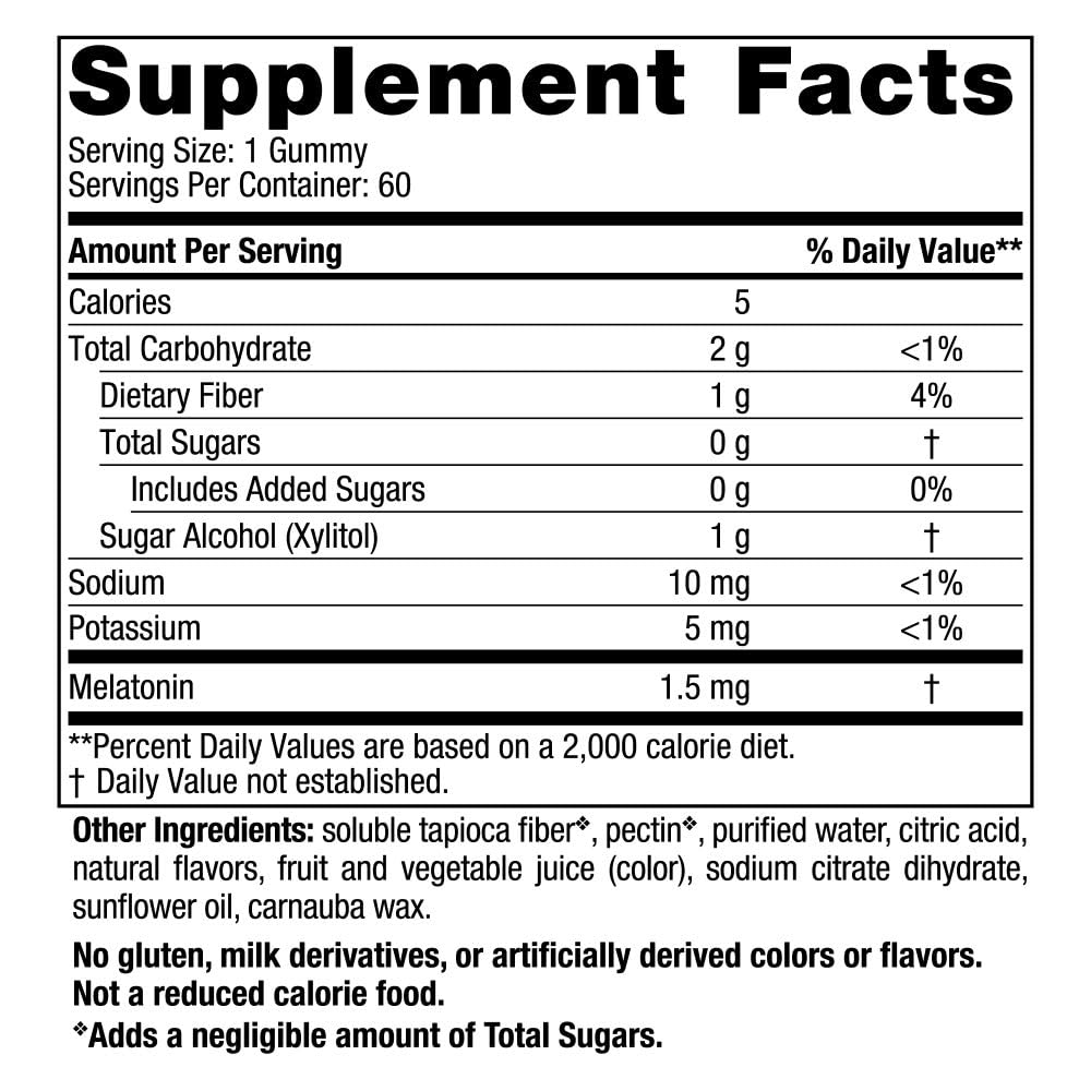 Close-up of a raspberry-flavored gummy showing 1.5 mg melatonin per gummy