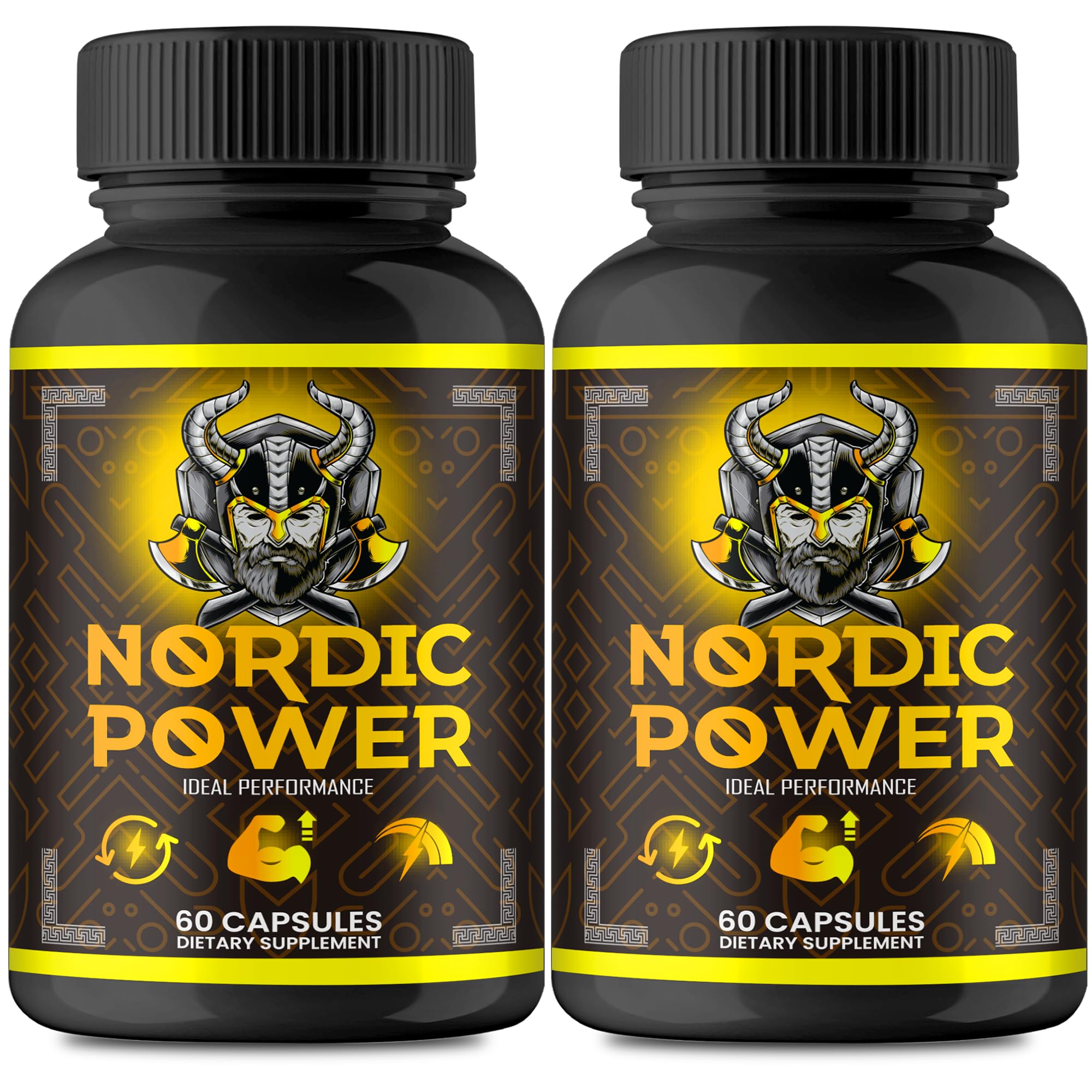Nordic Power Pills bottle with capsules on white background