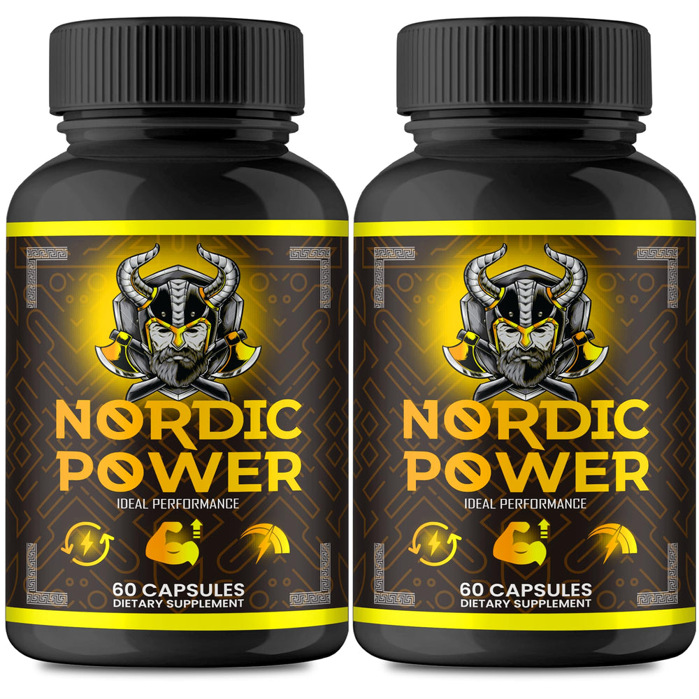 Nordic Power Pills bottle with capsules on white background