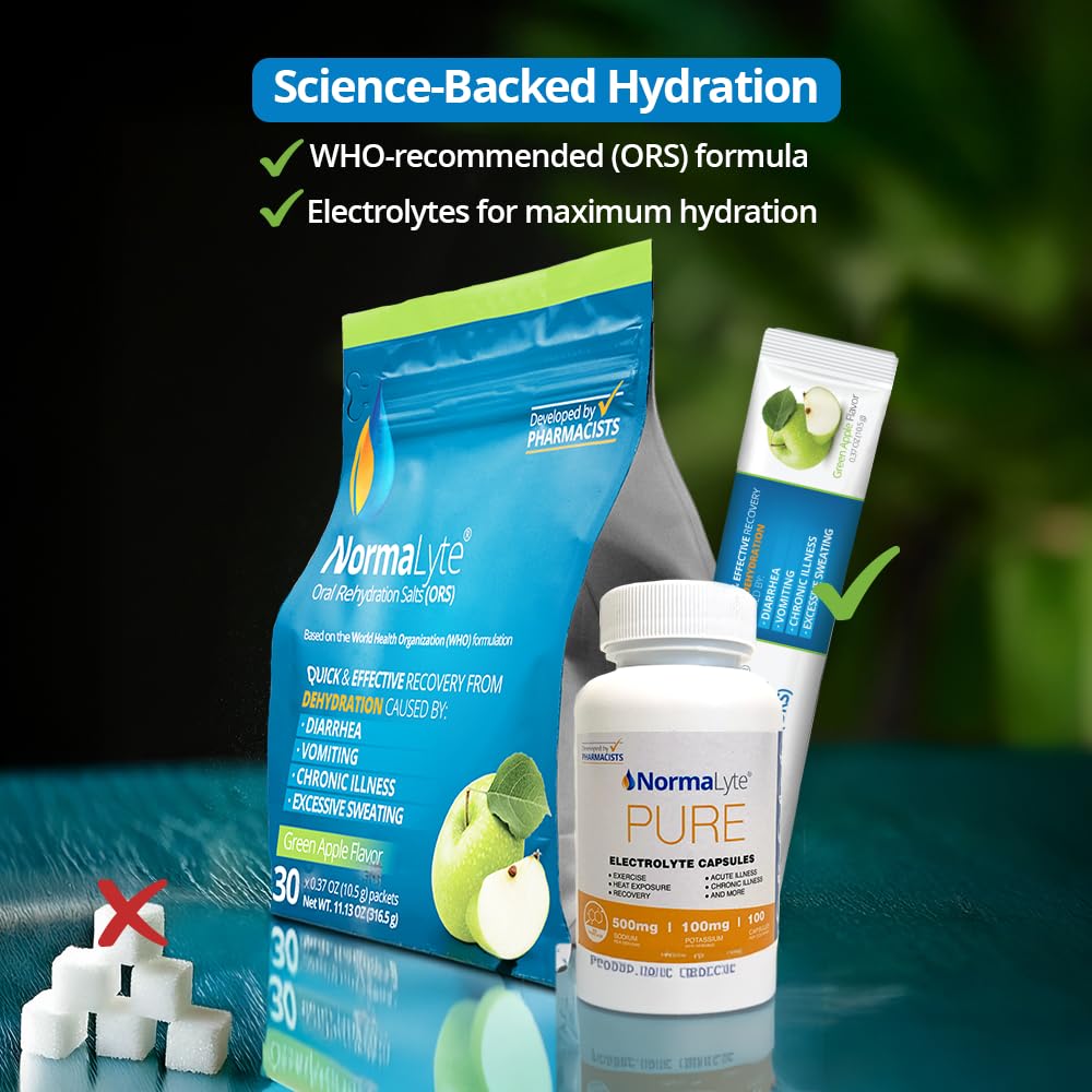 NormaLyte Apple ingredients label highlights no preservatives or dyes.