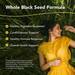 Back label of North American Herb and Spice Black Seed Plus bottle