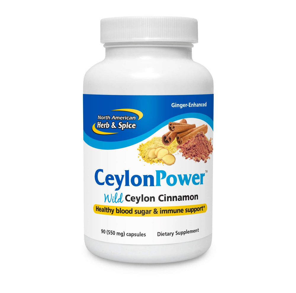 Front view of North American Herb & Spice CeylonPower 90 Capsules bottle