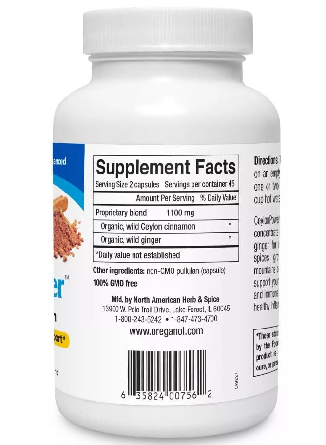 North American Herb & Spice CeylonPower 90 Capsules bottle label
