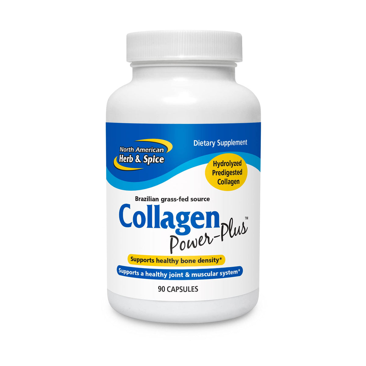 Front view of NORTH AMERICAN HERB & SPICE Collagen Power-Plus 90 capsules bottle