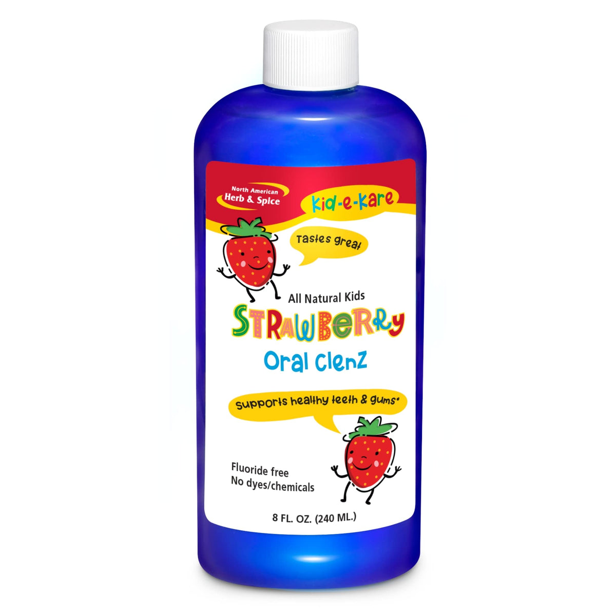 Front view of Kid-e-kare Strawberry Oral Clenz bottle
