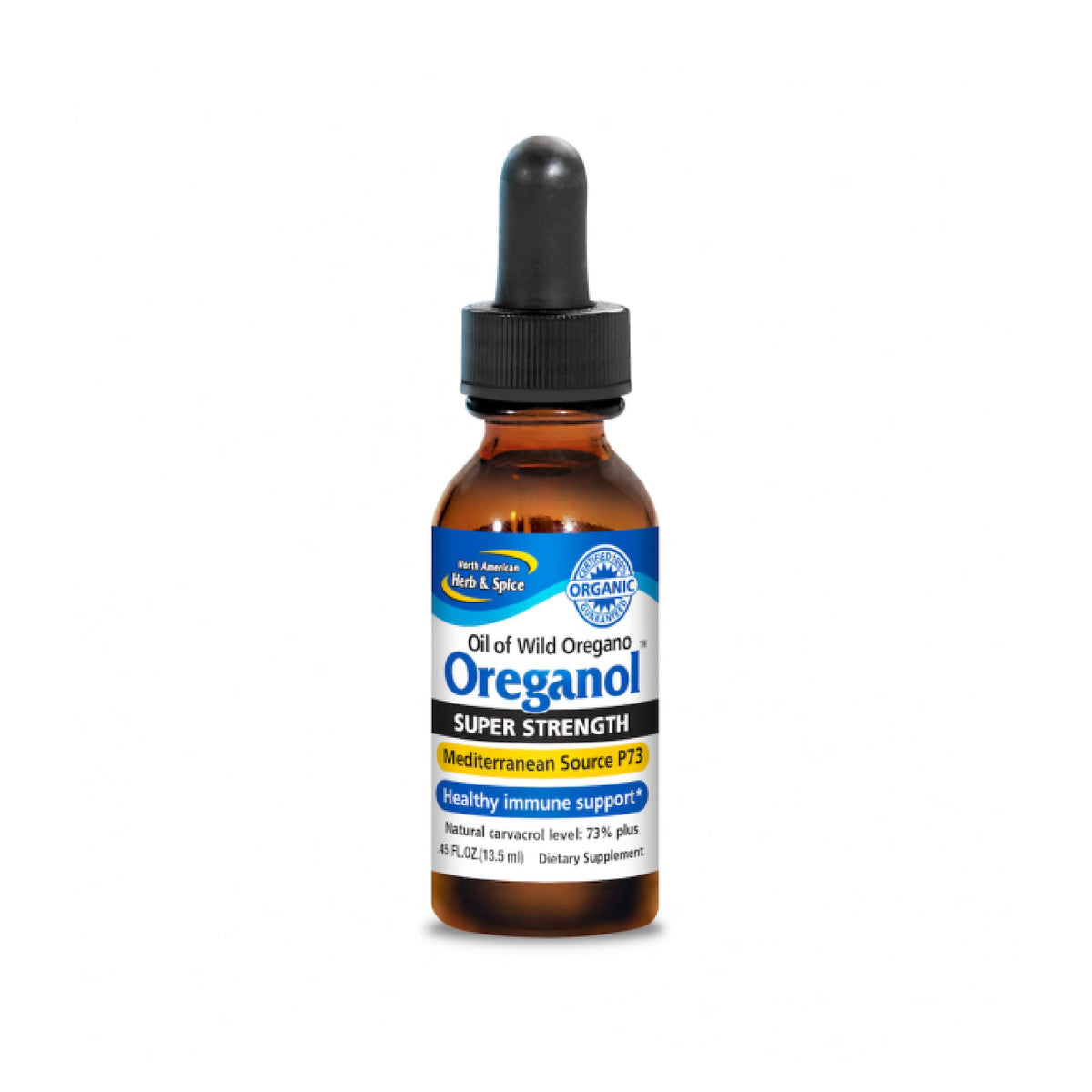 Front view of North American Herb & Spice Oreganol P73 Super Strength Oregano Oil pack