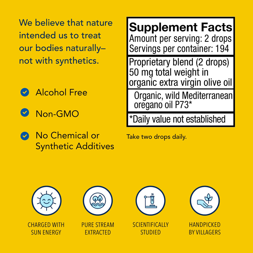 Label showcasing Oreganol P73 Super Strength details