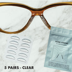 Clear nose pads attached to glasses showing anti-slip grip
