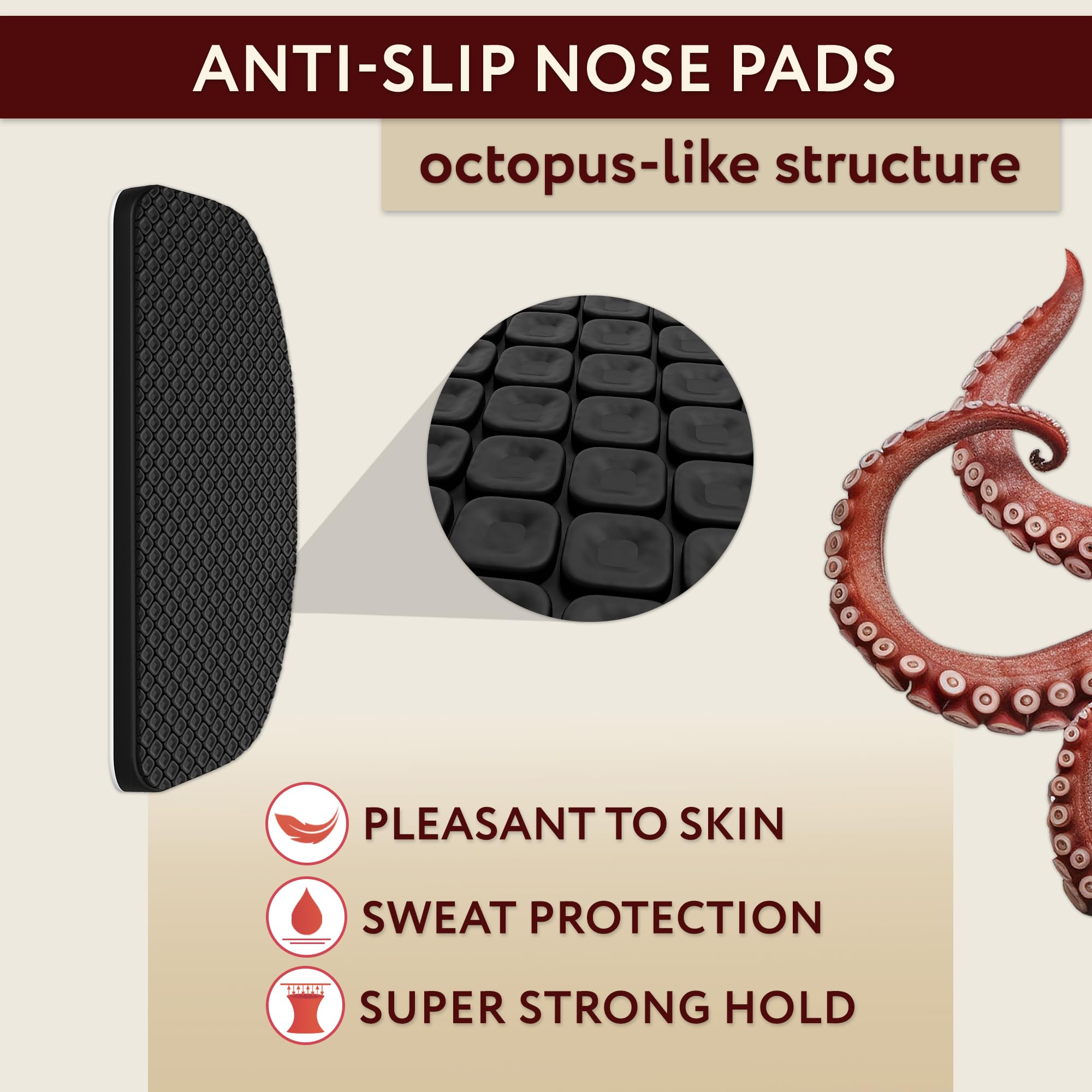 Close-up of peel-and-stick application for silicone nose pads