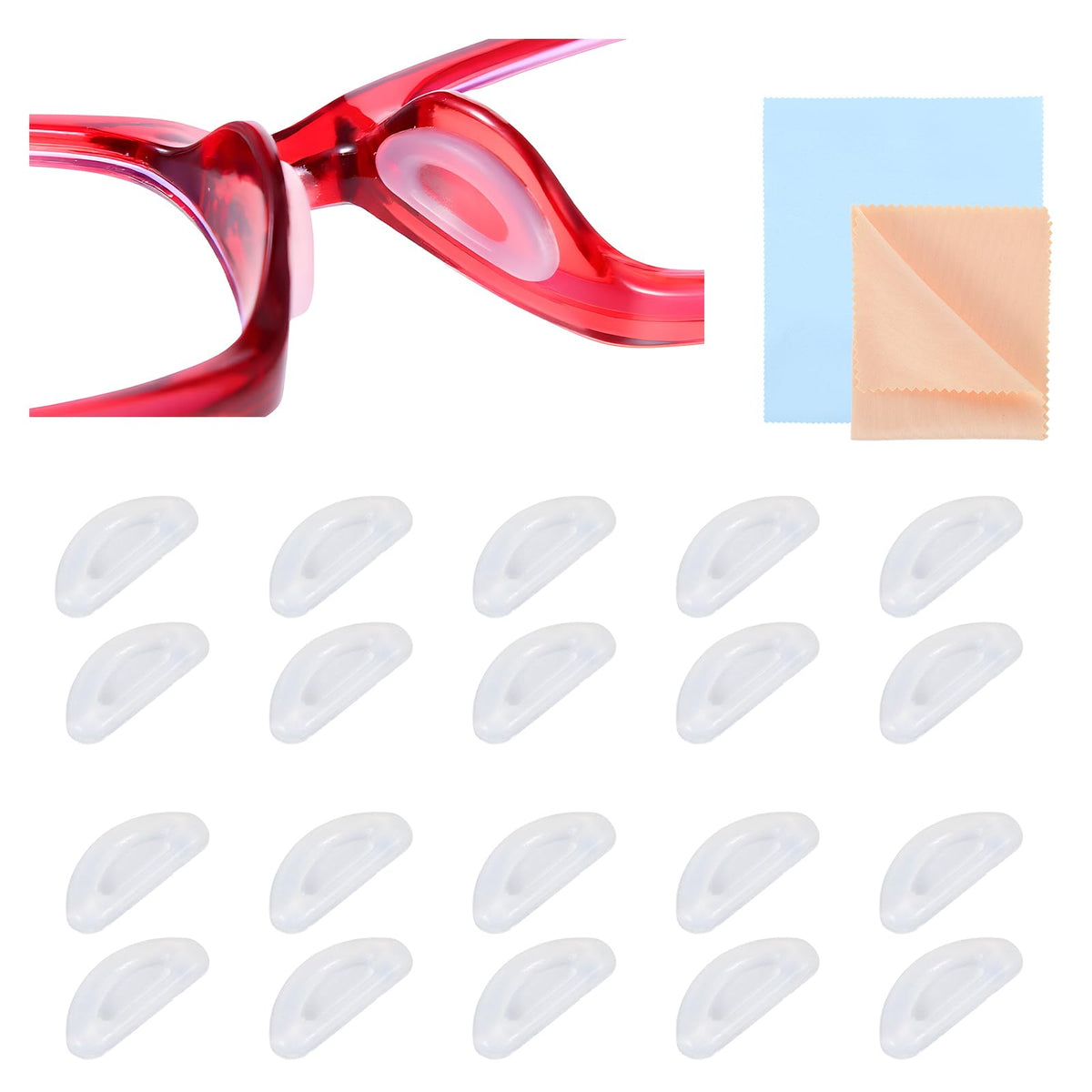 Clear silicone eyeglass nose pads, pack of 10 pairs