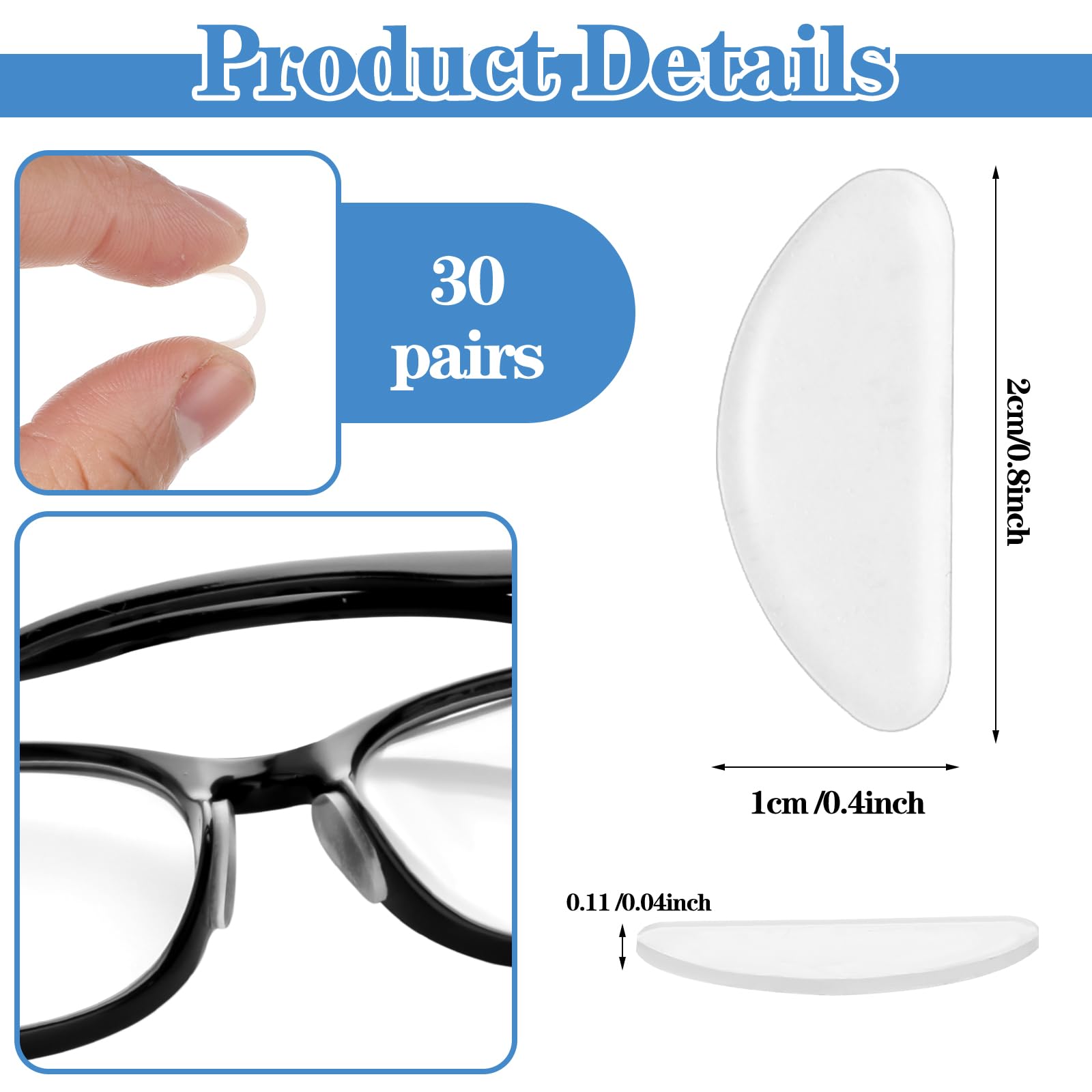 Transparent silicone nose pads for glasses